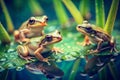 Enchanted Marsh A CloseUp Exploration of Tiny Spring Peepers in a Vibrant Green Wetland Royalty Free Stock Photo