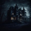 Enchanted Midnight: Creepy Manor Amidst a Dark Knight. Created using Ai