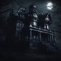 Enchanted Midnight: Creepy Manor Amidst a Dark Knight. Created using Ai