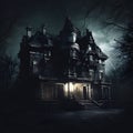 Enchanted Midnight: Creepy Manor Amidst a Dark Knight. Created using Ai