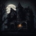 Enchanted Midnight: Creepy Manor Amidst a Dark Knight. Created using Ai