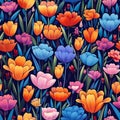 Enchanted Midnight Garden: Lush Tulips in Vibrant Nighttime Color Pattern