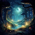 Enchanted Moonlit Forest with Whimsical Creatures