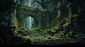 Enchanted Moss-covered Ruin In Ancient Forest: Begonia Spirits Communing With Nature