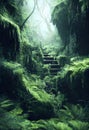 Enchanted Mossy Stairway into a Mystical Forest Royalty Free Stock Photo