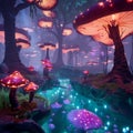 Enchanted Mushroom Forest Landscape Royalty Free Stock Photo