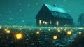 Enchanted Night Scene with Pumpkins and Rustic Barn Under Stars Royalty Free Stock Photo