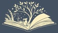 Enchanted Open Book with Magical Forest Vector, vector design Generative AI Royalty Free Stock Photo