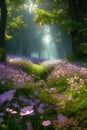 Enchanted Path: A Springtime Journey Through a Forest of Purple Royalty Free Stock Photo