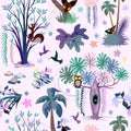 Enchanted Pink Jungle Seamless Pattern Vector Textile Design