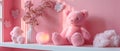 Enchanted Pink Teddy and Nightlight on Pastel Shelf. Concept Enchanted Theme, Pink Teddy,