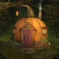 Enchanted pumpkin house in the forest