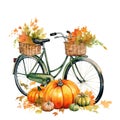 Enchanted Pumpkin Pedals: Fall Bike Watercolor Isolated on White Background - Generative AI