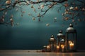 Enchanted Ramadan Lanterns Aglow Against a Starry Night Sky. GenerativeAI