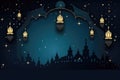 Enchanted Ramadan Lanterns Aglow Against a Starry Night Sky. GenerativeAI