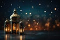 Enchanted Ramadan Lanterns Aglow Against a Starry Night Sky. GenerativeAI