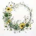 Enchanted Realism: A Poetic Floral Wreath In Traditional Ink Painting Style