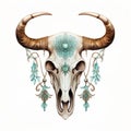 Enchanted Realism: Turquoise Crystal Cow Skull With Symmetrical Arrangement