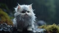 Enchanted Realism: A White Kitten\'s Rainy Encounter In Unreal Engine 5
