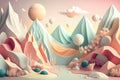 Enchanted Realm Whimsical 3D-Rendered Abstract Landscape with Muted Pastel Colors and Organic Shapes