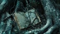 Enchanted Relic: Ancient Book Concealed by Twisting Tree Roots