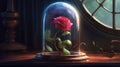 Enchanted rose in a glass case. Fantasy concept , Illustration painting