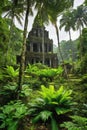 Enchanted Ruins In Lush Forest: A Gathering Place For Palm Spirits