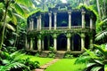 Enchanted Ruins In Lush Forest: A Gathering Place For Palm Spirits