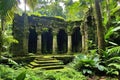 Enchanted Ruins In Lush Forest: A Gathering Place For Palm Spirits