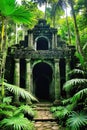 Enchanted Ruins In Lush Forest: A Gathering Place For Palm Spirits