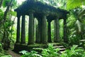 Enchanted Ruins In Lush Forest: A Gathering Place For Palm Spirits