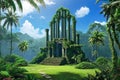 Enchanted Ruins In Lush Forest: A Gathering Place For Palm Spirits