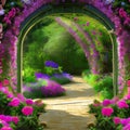 1249 Enchanted Secret Garden: A magical and enchanting background featuring an enchanted secret garden with blooming flowers, hi