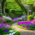 1249 Enchanted Secret Garden: A magical and enchanting background featuring an enchanted secret garden with blooming flowers, hi