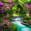 1249 Enchanted Secret Garden: A magical and enchanting background featuring an enchanted secret garden with blooming flowers, hi