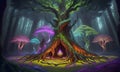 Magical looking forest in a dark world of magic. Generative AI