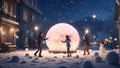 Enchanted Snowscape: Anime Characters\' Winter Bliss. AI generate Royalty Free Stock Photo