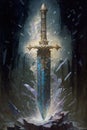 enchanted sword, imbued with magic that grants the wielder incredible strength and power. AI generation Royalty Free Stock Photo