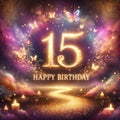 Enchanted 15th Birthday with Golden Typography and Magic