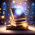 Enchanted Tome: 3D Render of a Magical Book Against a Solid Background