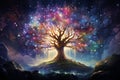 An Enchanted Tree Radiating Brilliant Light Amidst Vibrant Colors. AI