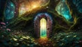 enchanted tree woods beautiful forest landscape magical door in a forest opened by a fairy that leads to a magical fairy village,