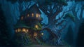 Enchanted Treehouse Valley,. Ai Generated