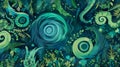 Enchanted Underwater Garden: Spirals and Organic Shapes in Green and Blue Hues