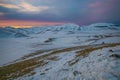 Enchanted view of Pian Grand at dusk with snow in Umbria