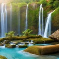 755 Enchanted Waterfall: A magical and enchanting background featuring an enchanted waterfall with mystical elements in soft and Royalty Free Stock Photo