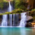 755 Enchanted Waterfall: A magical and enchanting background featuring an enchanted waterfall with mystical elements in soft and Royalty Free Stock Photo