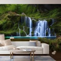 755 Enchanted Waterfall: A magical and enchanting background featuring an enchanted waterfall with mystical elements in soft and Royalty Free Stock Photo
