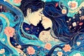 Enchanted Whispers: Lovers United in Art Nouveau Dreamscape