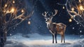 Enchanted Winter Deer in Snowy Forest. Generative ai